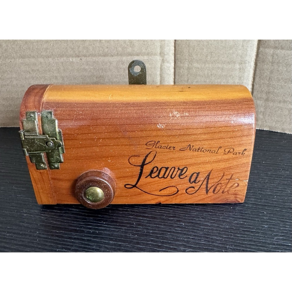 Vintage Cedar Wood Mailbox Leave A Note Glacial Nat'l Park Souvenir 5x2.5"